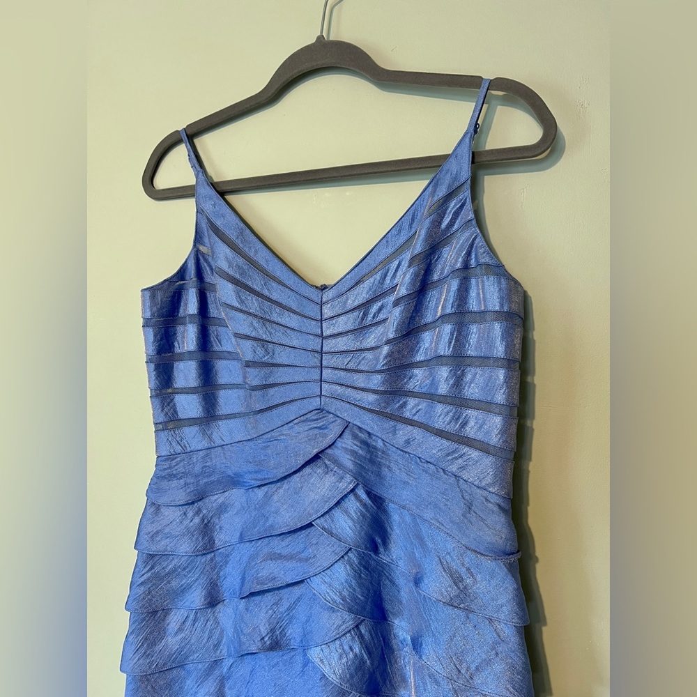 Adrianna Pappell Occations Tiered‎ Cocktail Dress Shimmer Dusty Blue Size 12 - Picture 2 of 9